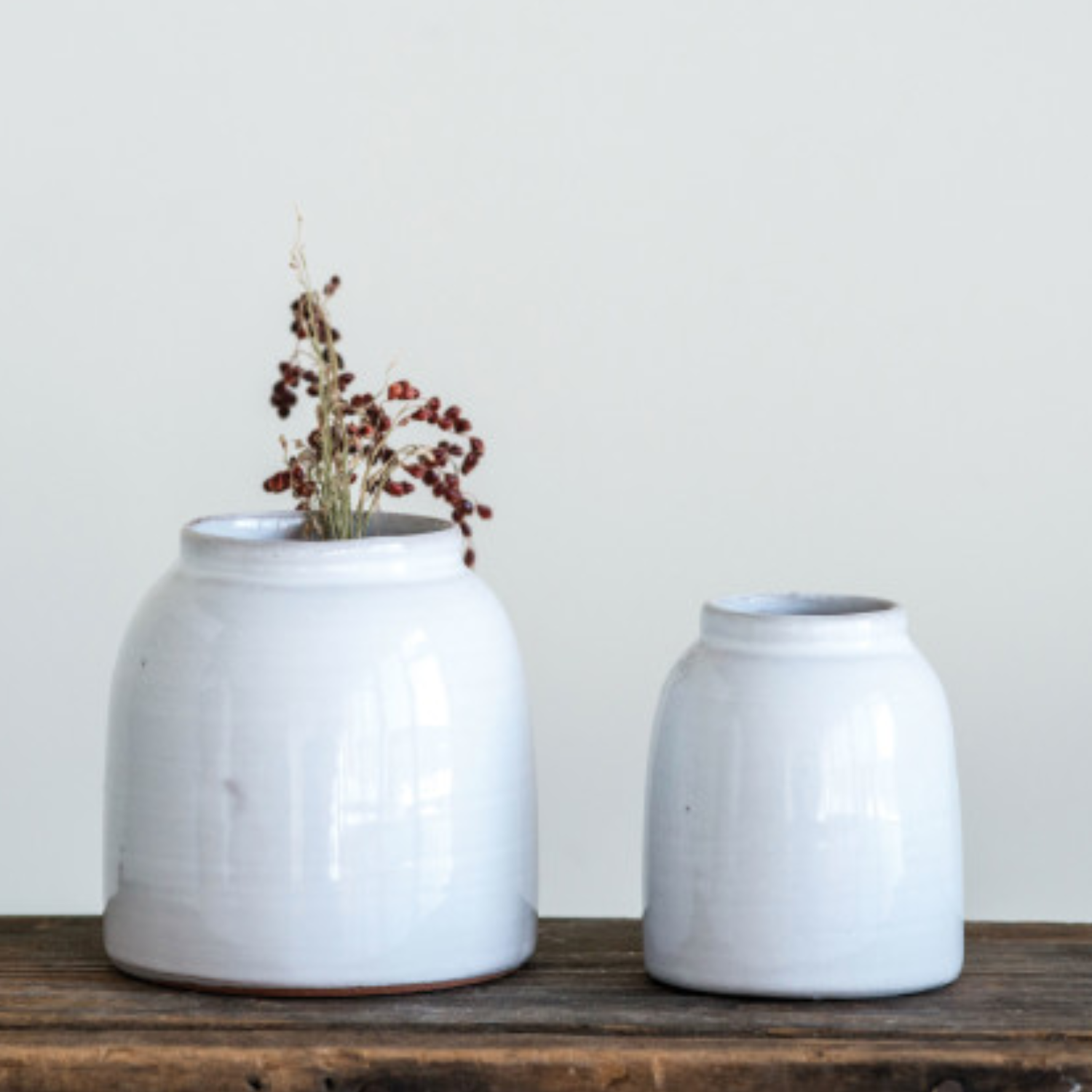 White Terracotta Jar Vases (Set of 2 Sizes)